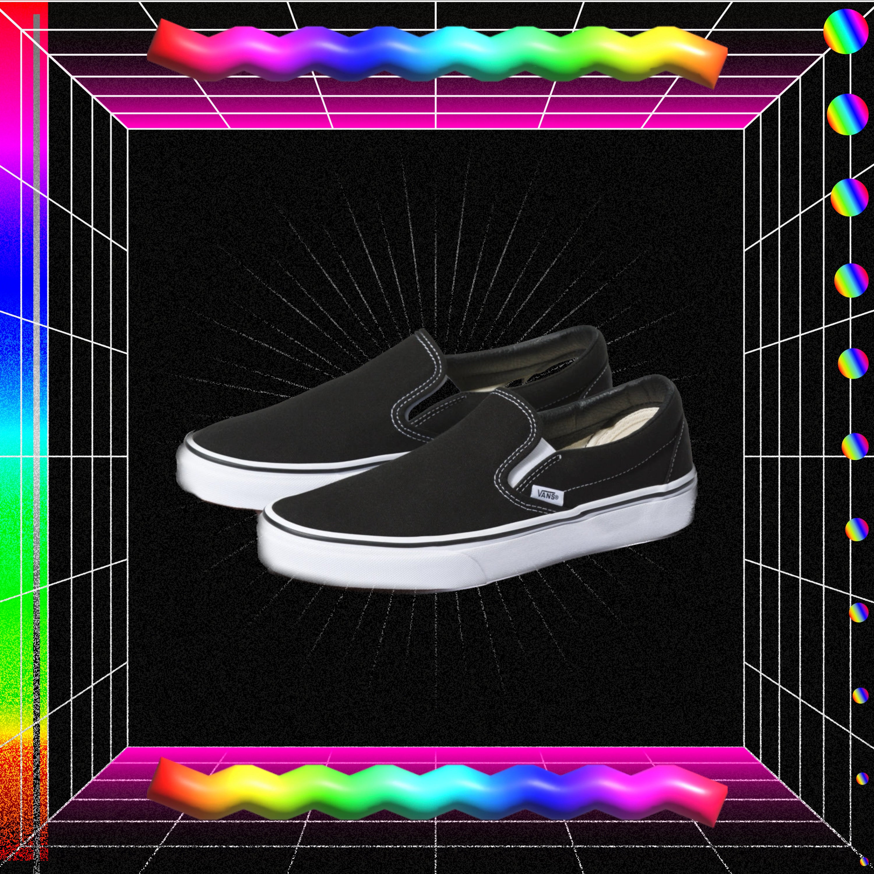 White slip on on sale vans with rainbow bottom